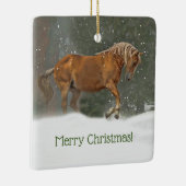 Vrolijk kerstpaard in de sneeuw keramisch ornament (Rechts)