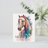 Vrolijk kerstpaard in Santa Hat Wenskaart Kaart (Staand voorkant)