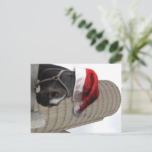 Vrolijk kerstpaard met kerstman feestdagenkaart (Staand voorkant)