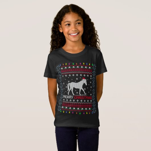 Vrolijk kerstpaard met Santa Hat T-Shirt (Voorkant volledig)