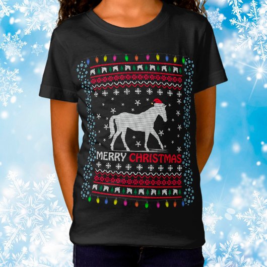 Vrolijk kerstpaard met Santa Hat T-Shirt