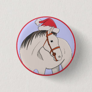 Vrolijk kerstpaard ronde button 3,2 cm