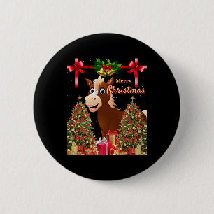 Vrolijk kerstpaard ronde button 5,7 cm
