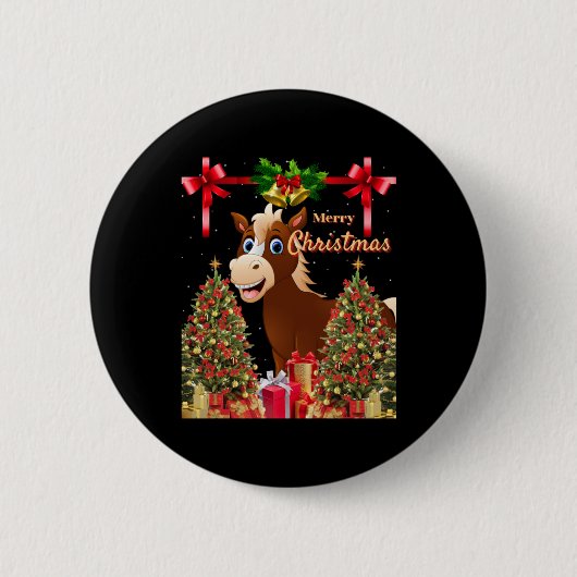 Vrolijk kerstpaard ronde button 5,7 cm (Voorkant)