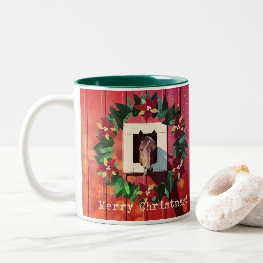 Vrolijk kerstpaard tweekleurige koffiemok (Met donut)