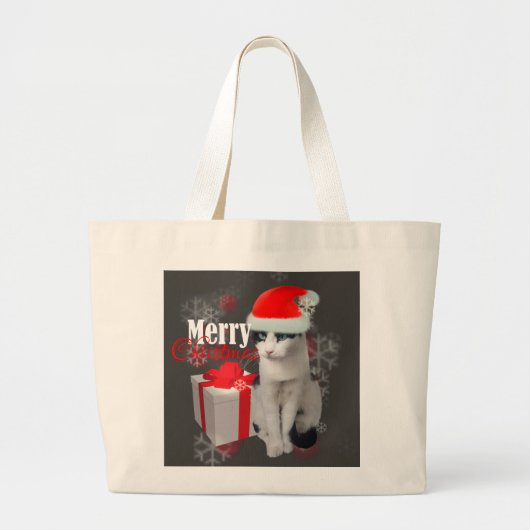 Vrolijk kerstpakket en kattenpakket grote tote bag (Voorkant)