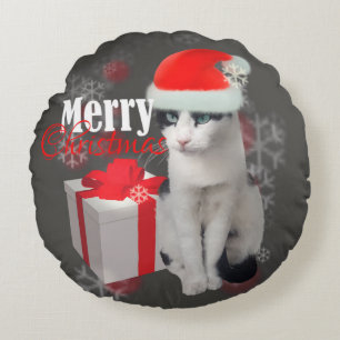 Vrolijk kerstpakket en kattenpakket rond kussen