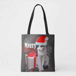 Vrolijk kerstpakket en kattenpakket tote bag