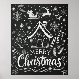 Vrolijk kerstpakket Gingerbread House Chalkboard Poster