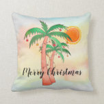 Vrolijk kerstpalm Trees kleurrijk Kussen<br><div class="desc">Deze kerstpiloot bevat handbeschilderde palmbomen die zijn voorzien van verlichting en bubbels op een waterverf achtergrond.
Omdat we ons eigen kunstwerk creëer,  zal je dit exacte afbeelding niet vinden van andere ontwerpers.
Oorspronkelijke Waterverf © Michele Davies.</div>