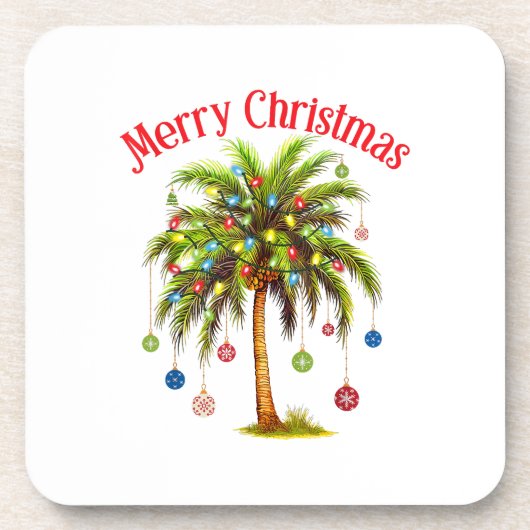 Vrolijk kerstpalmboom licht Hawaïaans tropisch Bier Onderzetter (Voorkant)