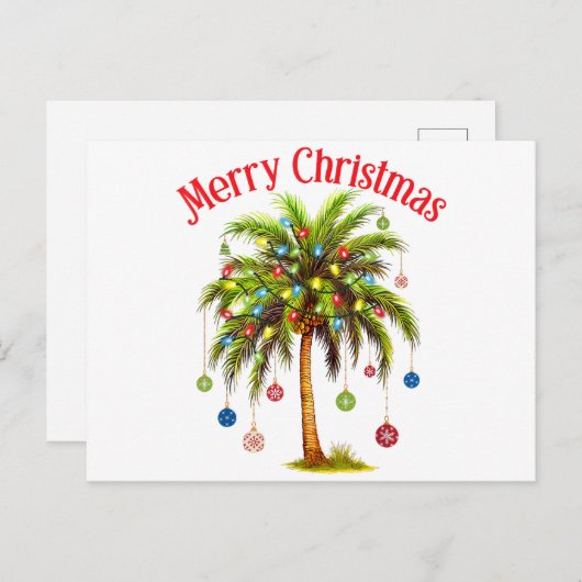Vrolijk kerstpalmboom licht Hawaïaans tropisch Briefkaart (Voorkant / Achterkant)