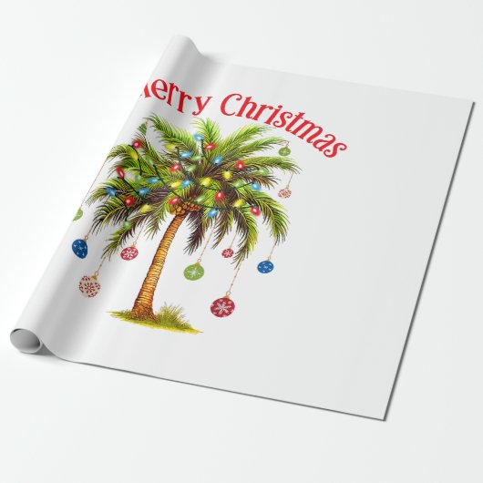 Vrolijk kerstpalmboom licht Hawaïaans tropisch Cadeaupapier (Uitgerold)