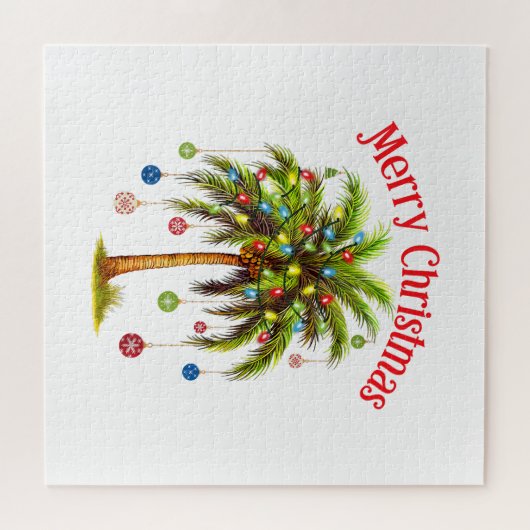 Vrolijk kerstpalmboom licht Hawaïaans tropisch Legpuzzel (Horizontaal)