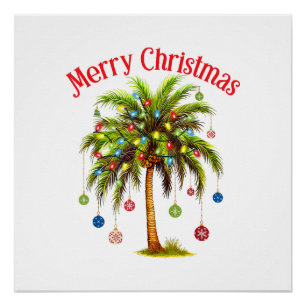Vrolijk kerstpalmboom licht Hawaïaans tropisch Perfect Poster