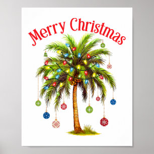 Vrolijk kerstpalmboom licht Hawaïaans tropisch Poster