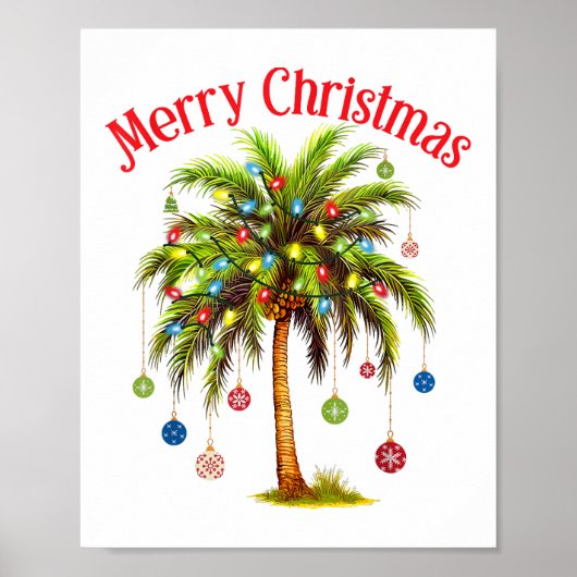 Vrolijk kerstpalmboom licht Hawaïaans tropisch Poster (Voorkant)