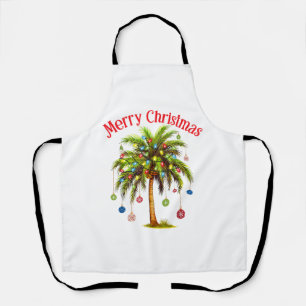 Vrolijk kerstpalmboom licht Hawaïaans tropisch Schort