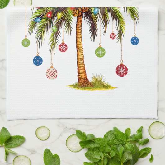 Vrolijk kerstpalmboom licht Hawaïaans tropisch Theedoek (Gevouwen)