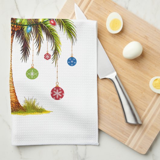Vrolijk kerstpalmboom licht Hawaïaans tropisch Theedoek (Quarter Fold)