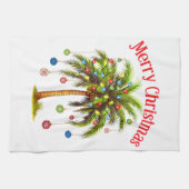 Vrolijk kerstpalmboom licht Hawaïaans tropisch Theedoek (Horizontaal)