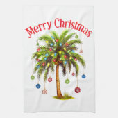 Vrolijk kerstpalmboom licht Hawaïaans tropisch Theedoek (Verticaal)