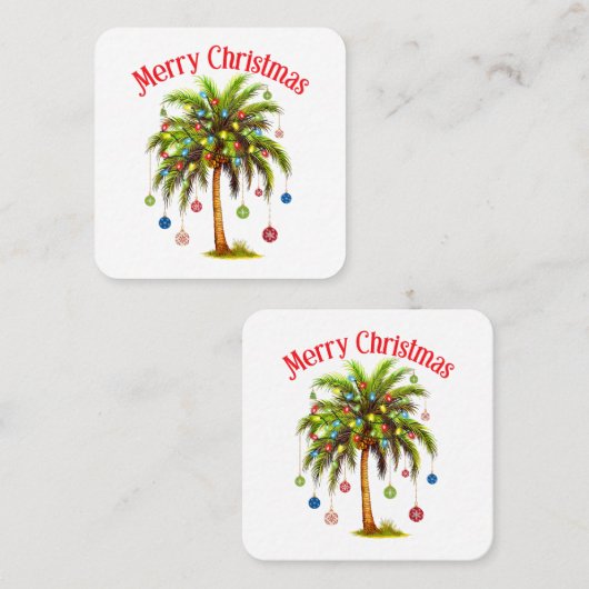 Vrolijk kerstpalmboom licht Hawaïaans tropisch Vierkante Visitekaartje (Voorkant / Achterkant)