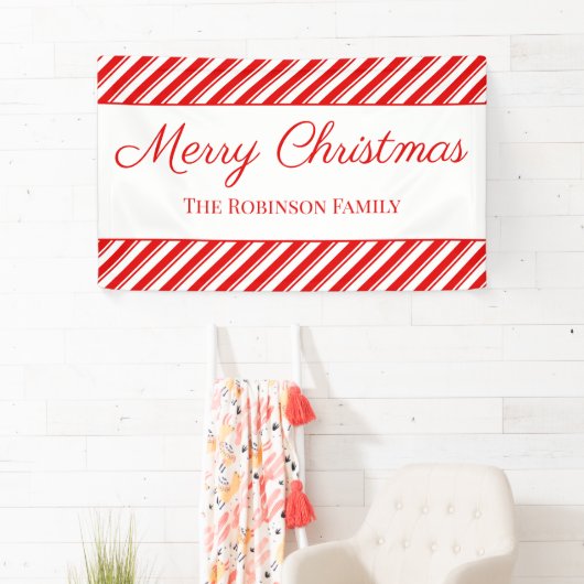 Vrolijk kerstpannen Rode streep Aangepaste naam Spandoek (Insitu)