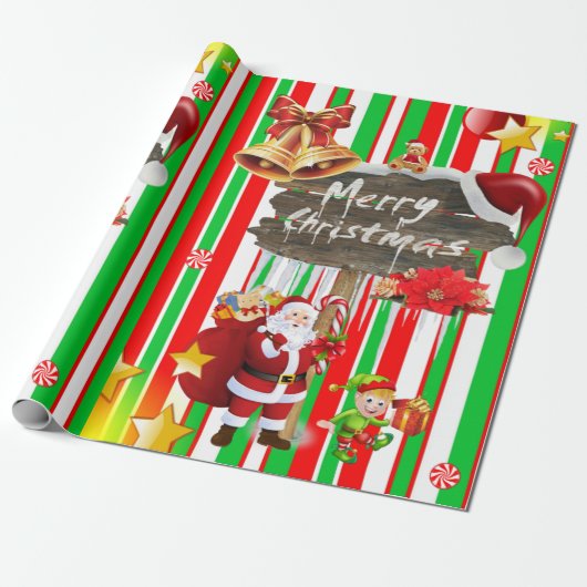 Vrolijk kerstpapier Elf Snowman Cadeaupapier (Uitgerold)