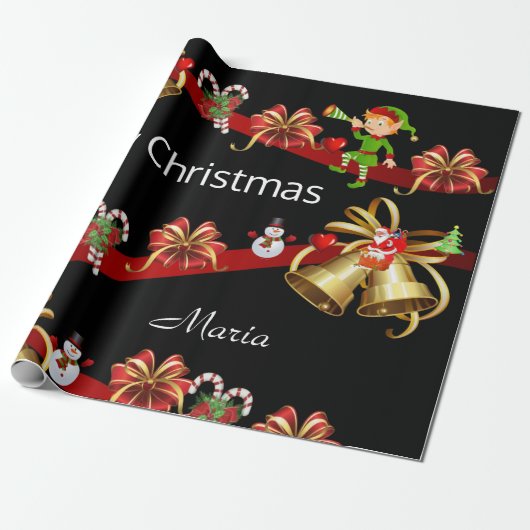 Vrolijk kerstpapier Elf Snowman Santa Cadeaupapier (Uitgerold)