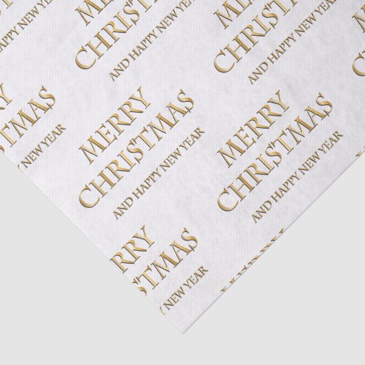 Vrolijk kerstpapier in goud en wit tissuepapier (Detail)