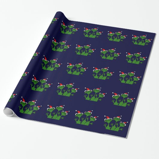 Vrolijk kerstpapier met kikkers cadeaupapier (Uitgerold)