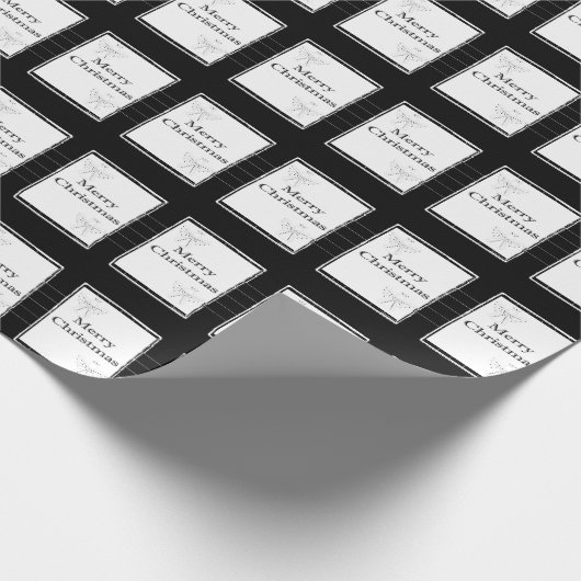 Vrolijk kerstpapier zwart-wit cadeaupapier (Hoek)
