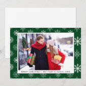 Vrolijk kerstparen foto Snowflakes Kaart Green (Voorkant / Achterkant)