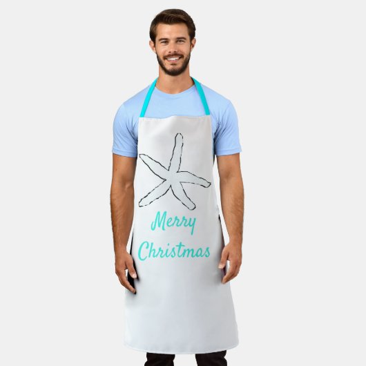 Vrolijk kerstpastel Blauwgroen blauw zeester Schat Schort (Gedragen)