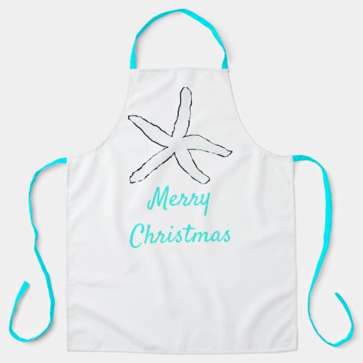 Vrolijk kerstpastel Blauwgroen blauw zeester Schat Schort (Voorkant)