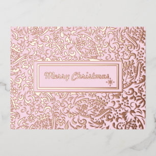 Vrolijk kerstpastel roze. Gepersonaliseerd. Folie Feestdagen Briefkaart