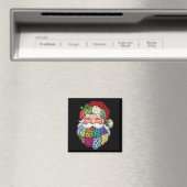 Vrolijk Kerstpatchwork Kerstman Gezicht X-mas H Magneet (Insitu (Vaatwasser))