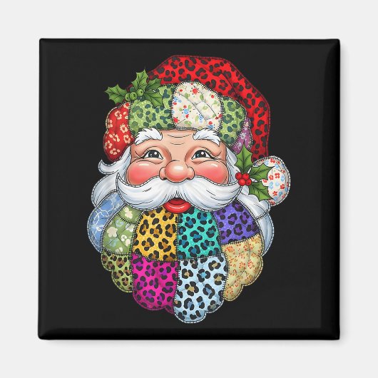 Vrolijk Kerstpatchwork Kerstman Gezicht X-mas H Magneet (Voorkant)