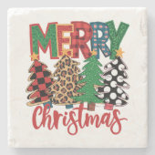 Vrolijk kerstpatroon bomen stenen onderzetter (Voorkant)