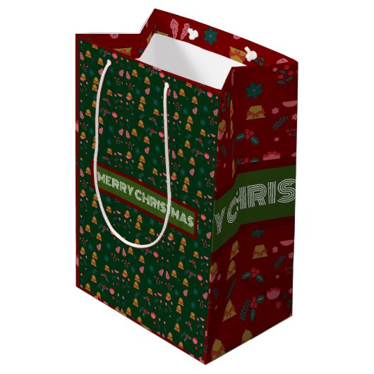 Vrolijk kerstpatroon Elegant Medium Cadeauzakje (Achterkant Gekanteld)