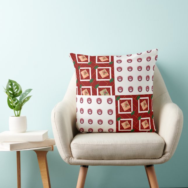 Vrolijk kerstpatroon en logo kussen (Stoel)