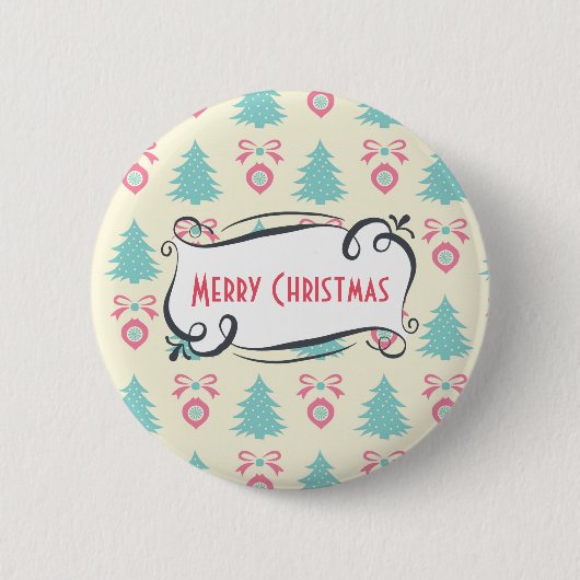 Vrolijk kerstpatroon met Trees Baubles & Bows Ronde Button 5,7 Cm (Voorkant)