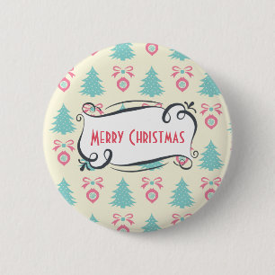 Vrolijk kerstpatroon met Trees Baubles & Bows Ronde Button 5,7 Cm