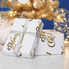 Vrolijk kerstpatroon Modern Gold en White Cadeaupapier
