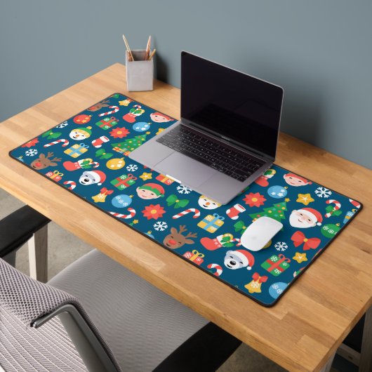 Vrolijk kerstpatroon op blauw bureaumat (Kantoor 2)
