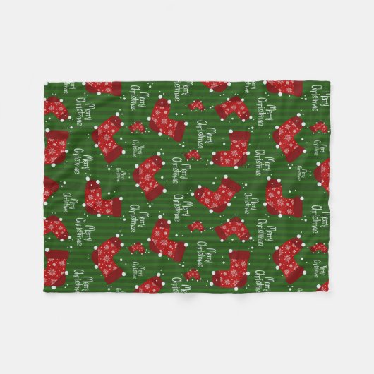 Vrolijk kerstpatroon rood wit en groen fleece deken (Voorkant (Horizontaal))