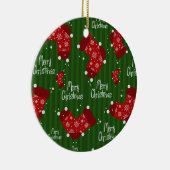 Vrolijk kerstpatroon rood wit en groen keramisch ornament (Rechts)