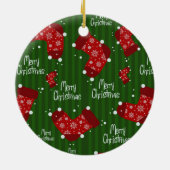 Vrolijk kerstpatroon rood wit en groen keramisch ornament (Achterkant)