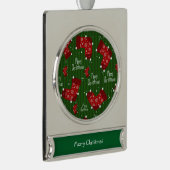 Vrolijk kerstpatroon rood wit en groen verzilverd banner ornament (Rechts)